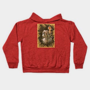 Vintage Decorative Girl and Bird Portrait Kids Hoodie